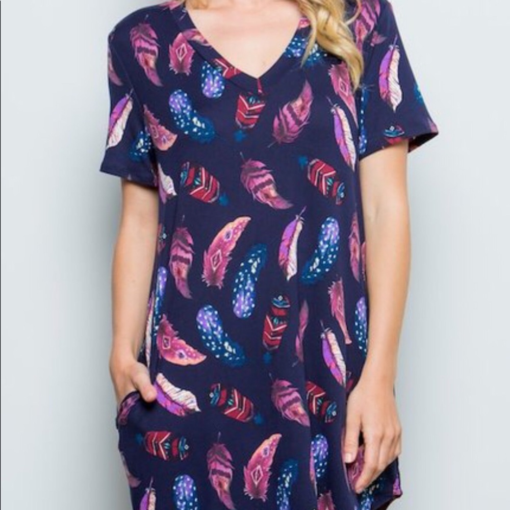 TheJessica Feather Boho Brushed Fabric Tunic/Dress - Picture 1 of 4